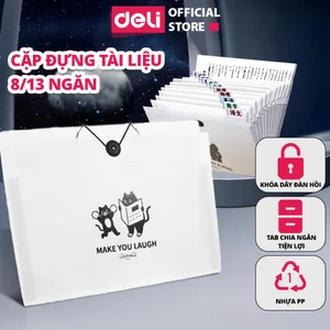Cặp Đựng Tài Liệu Deli 8 /13 Ngăn Bìa Nhựa A4 Cao Cấp Khóa Dây Đàn Hồi Tiện Lợi Dễ Phân Loại