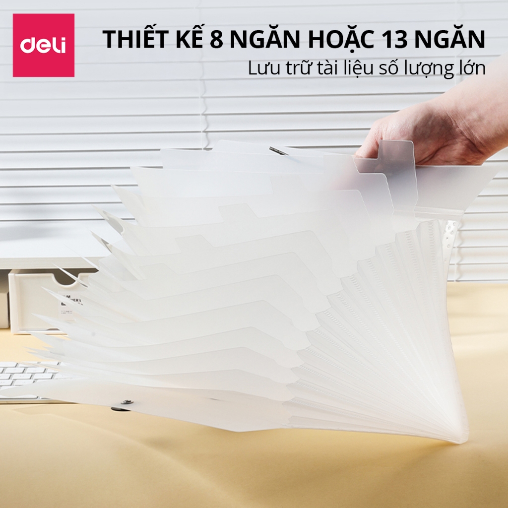 [VOUCHER 20%]Cặp Đựng Tài Liệu Deli 8 /13 Ngăn Bìa Nhựa A4 Cao Cấp Khóa Dây Đàn Hồi  Tiện Lợi Dễ Phân Loại