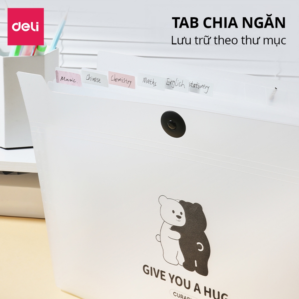 [VOUCHER 20%]Cặp Đựng Tài Liệu Deli 8 /13 Ngăn Bìa Nhựa A4 Cao Cấp Khóa Dây Đàn Hồi  Tiện Lợi Dễ Phân Loại
