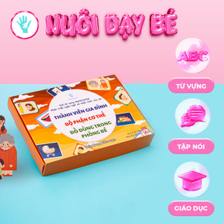 Flashcard tập 2 (Chủ đề bộ phận cơ thể, thành viên gia đình, đồ vật trong phòng bé) 48 thẻ + bìa hộp