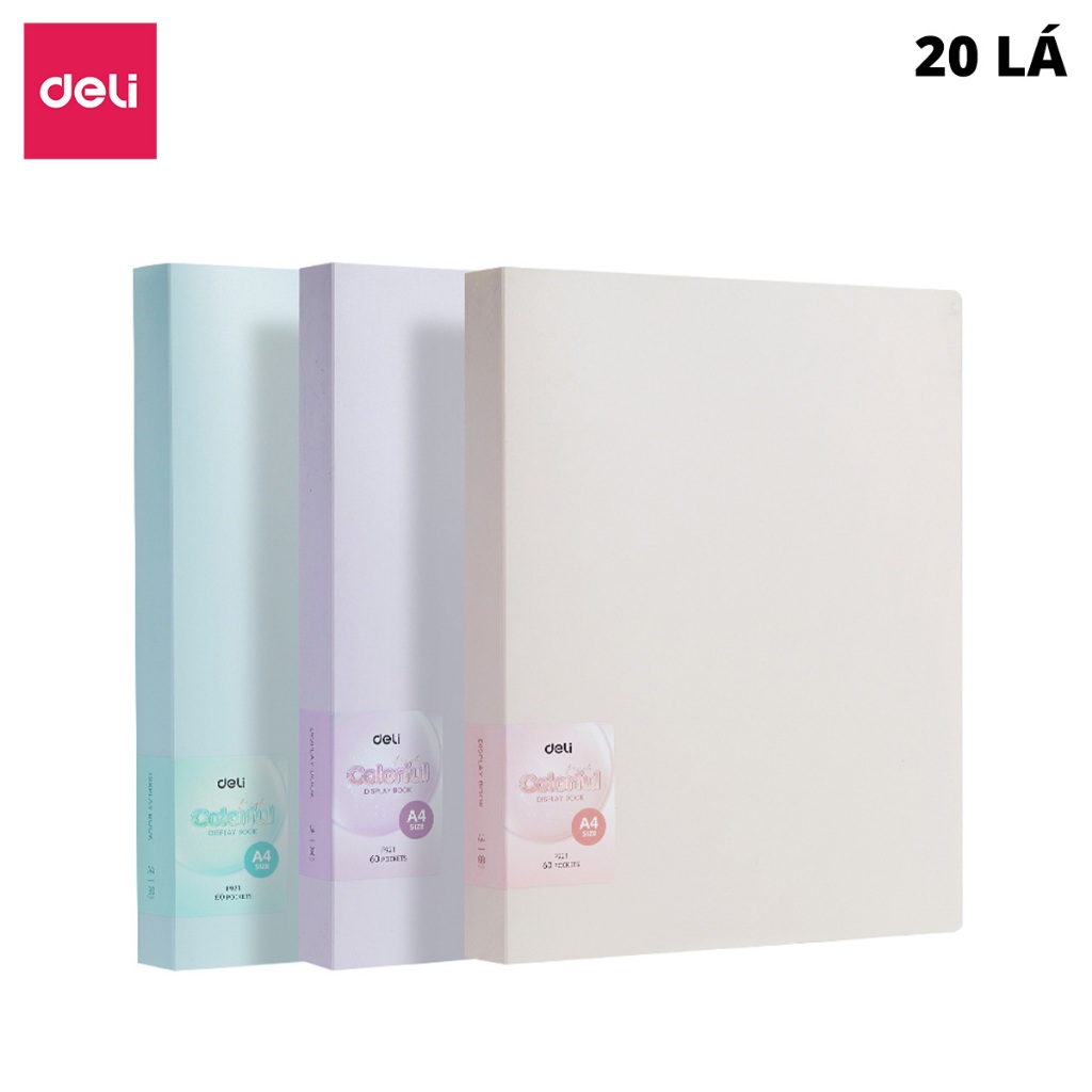 File Lá Deli A4 Đựng Tài Liệu – 20/30/40/60 Lá – Nhựa Trong Suốt Màu Pastel, Bền Đẹp,Tiện Lợi