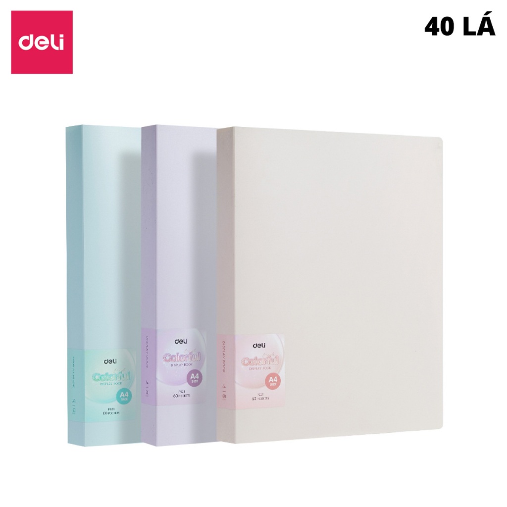 File Lá Deli A4 Đựng Tài Liệu – 20/30/40/60 Lá – Nhựa Trong Suốt Màu Pastel, Bền Đẹp,Tiện Lợi