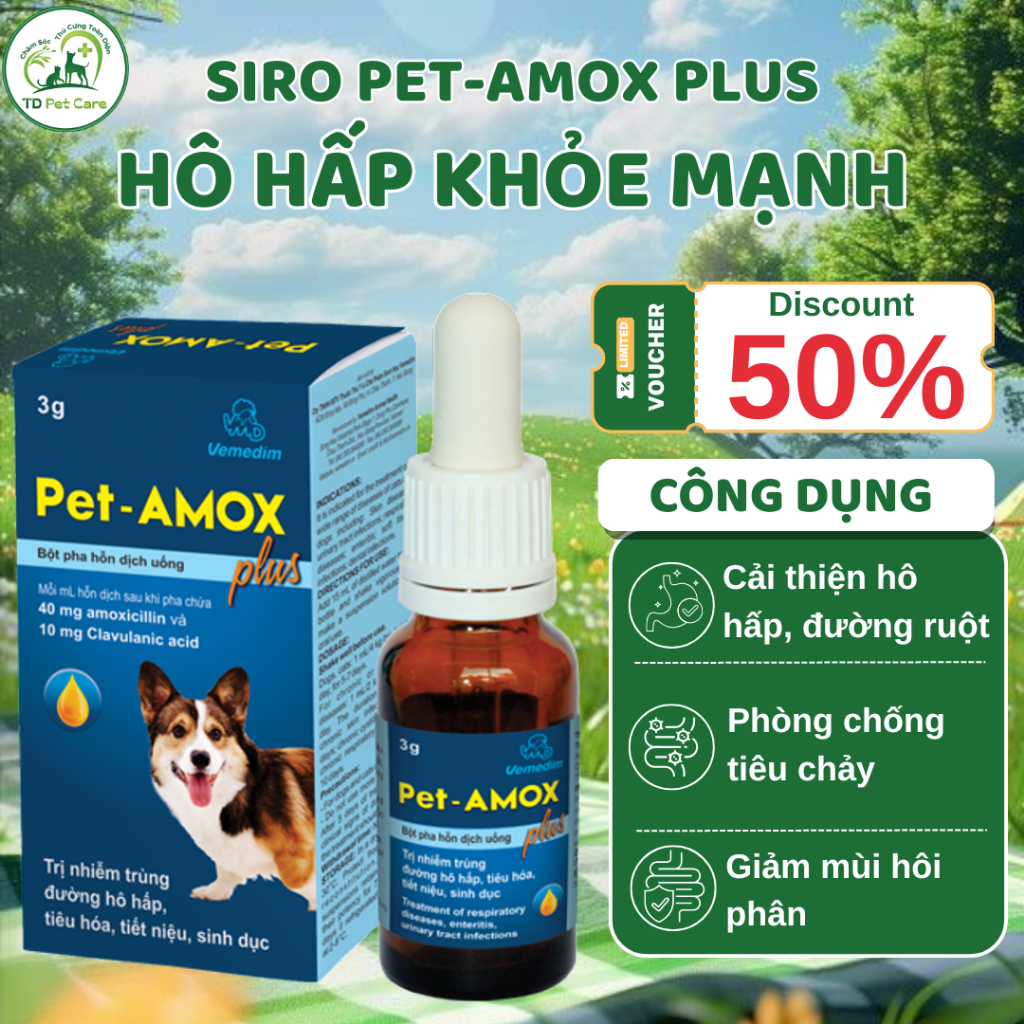 Lọ Siro Loại Bỏ Vấn Đề Ho Hen Dành Cho Chó Mèo Pet Amox - Dung Dịch Dễ Uống