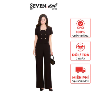Áo đen dáng lửng cổ vuông thời trang nữ Seven.AM H113126D