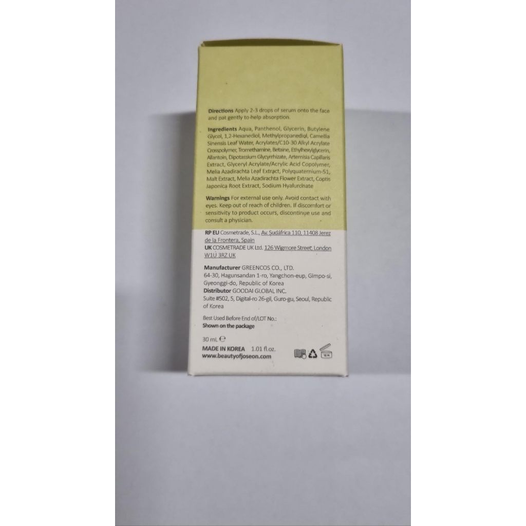 Tinh Chất Chiết Xuất Trà Xanh Beauty Of Joseon Calming Serum Green Tea + Panthenol 30ml