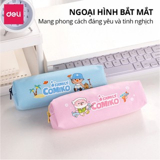 Túi Đựng Bút Deli Comiko Đa Năng  Họa Tiết Dễ Thương Kích Thước Lớn – 2 Màu Xanh Hồng Pastel – Chính Hãng