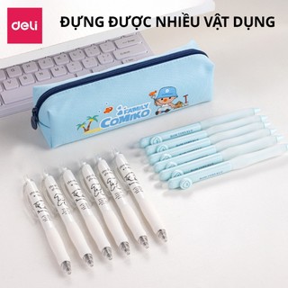 Túi Đựng Bút Deli Comiko Đa Năng  Họa Tiết Dễ Thương Kích Thước Lớn – 2 Màu Xanh Hồng Pastel – Chính Hãng