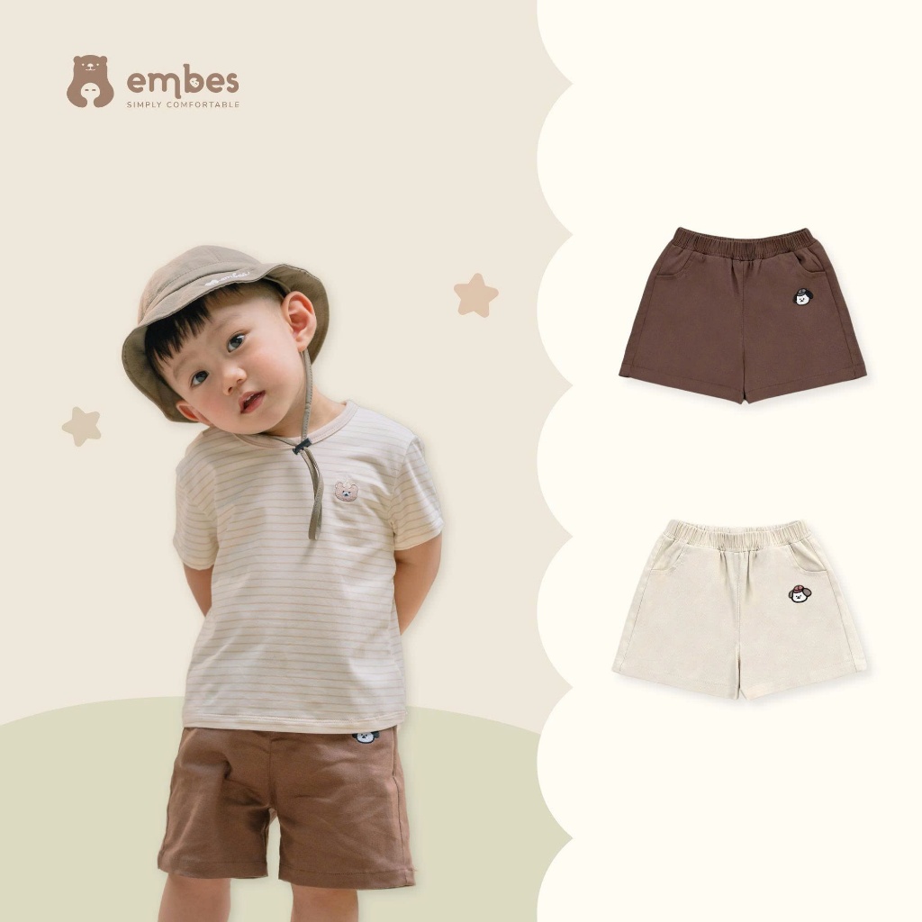 Quần Đùi Kaki Cho Bé Embes, Quần Short Kaki Thêu Hình Chất Kaki Cho Bé Trai  Bé Gái Size Từ 8-17kg