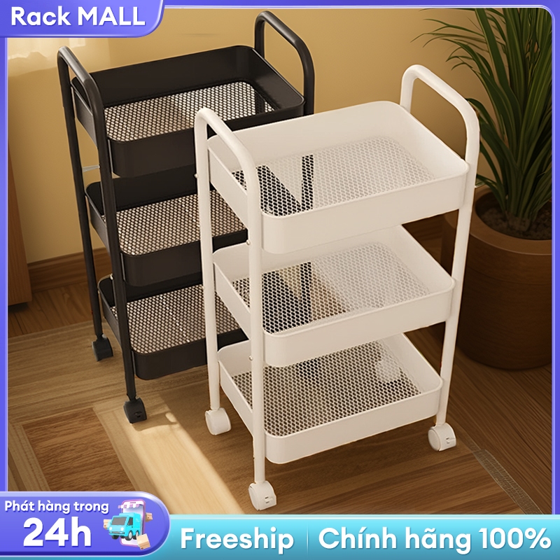 Xe Đẩy Spa có bánh xe Kệ sắt đa năng Xe để đồ 3 tầng Thời trang cao cấp 【100%Thép】