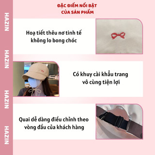 Mũ bucket vành chống nắng thêu nơ HAZIN chất vải kaki cao cấp, nón tai bèo che nắng có dây buộc phong cách Hàn Quốc