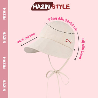 Mũ bucket vành chống nắng thêu nơ HAZIN chất vải kaki cao cấp, nón tai bèo che nắng có dây buộc phong cách Hàn Quốc