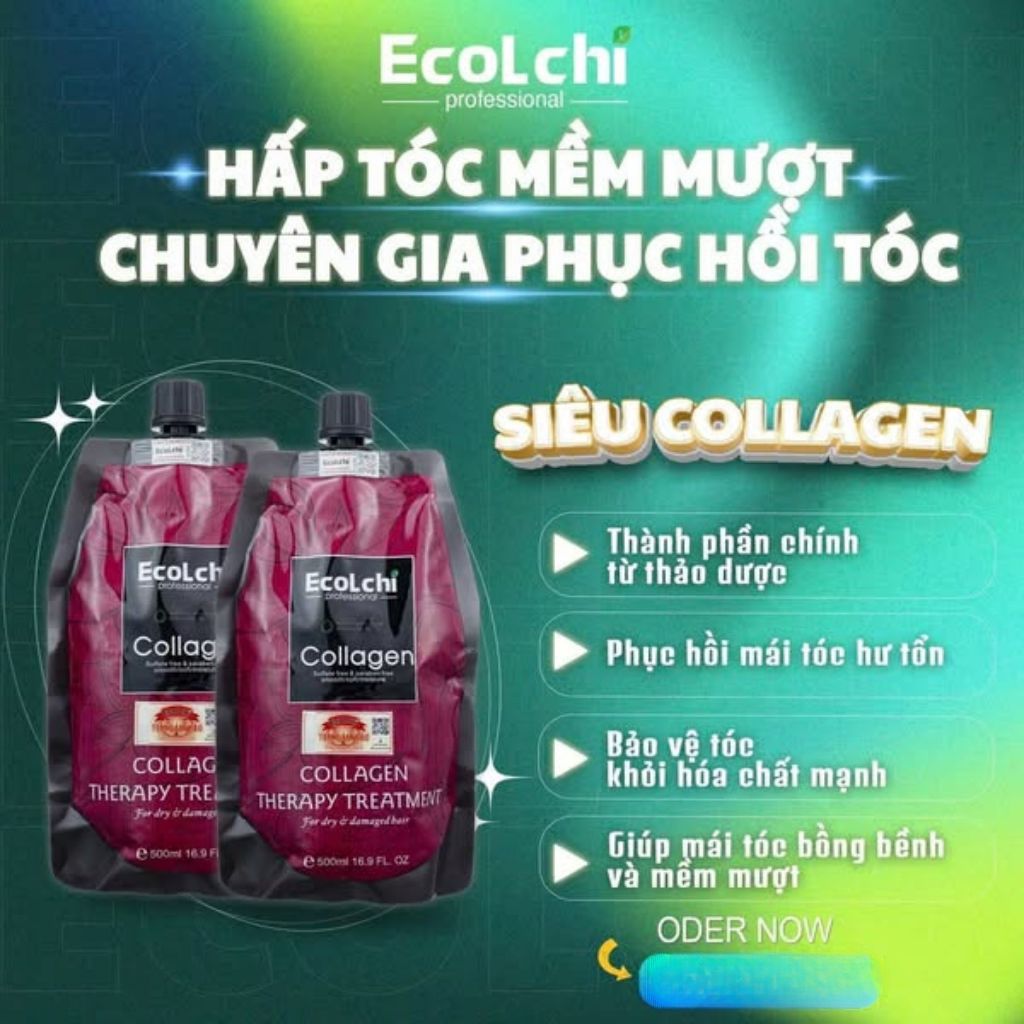 Kem Ủ Tóc Ecolchi Collagen Therapy Treatment 500ml | Dưỡng Tóc Mềm Mượt, Hỗ Trợ Phục Hồi Tóc Khô Xơ.