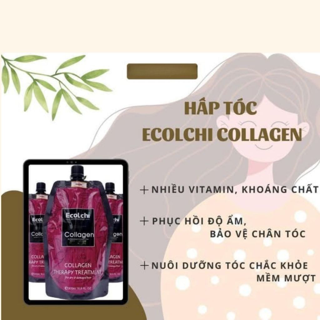 Kem Ủ Tóc Ecolchi Collagen Therapy Treatment 500ml | Dưỡng Tóc Mềm Mượt, Hỗ Trợ Phục Hồi Tóc Khô Xơ.