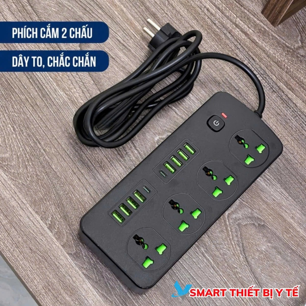 Ổ Cắm Điện Đa Năng Thông Minh Chịu Tải Cao 3000w Hỗ Trợ Cổng Sạc USB TypeC An Toàn Chống Cháy Nổ