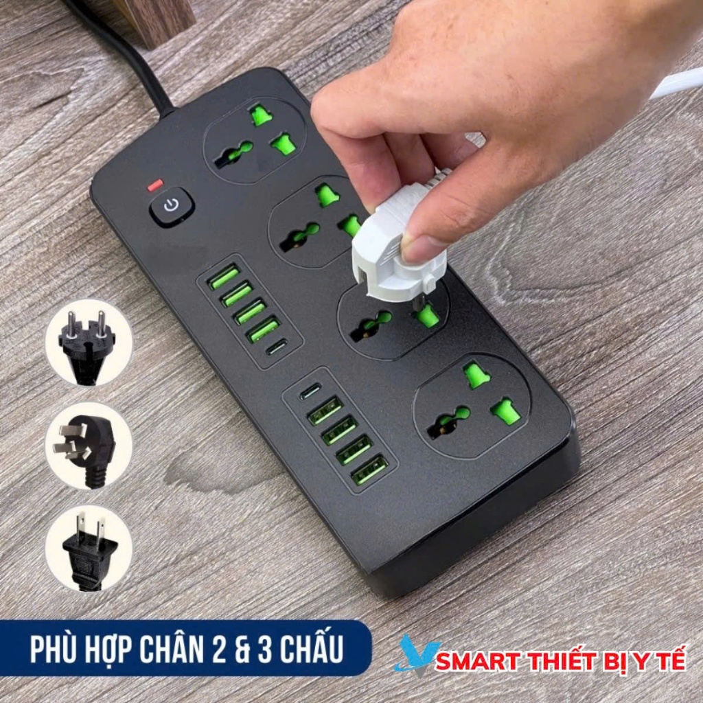 Ổ Cắm Điện Đa Năng Thông Minh Chịu Tải Cao 3000w Hỗ Trợ Cổng Sạc USB TypeC An Toàn Chống Cháy Nổ