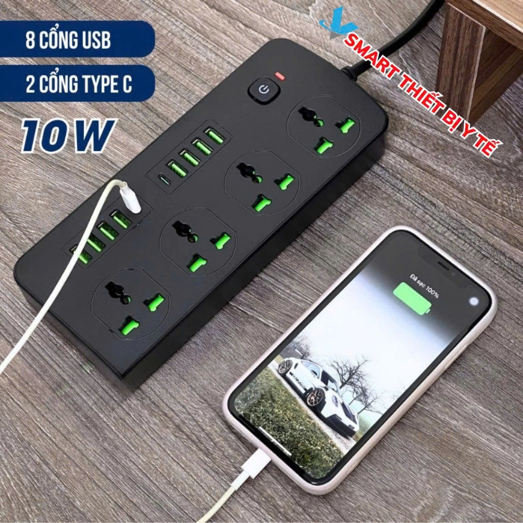 Ổ Cắm Điện Đa Năng Thông Minh Chịu Tải Cao 3000w Hỗ Trợ Cổng Sạc USB TypeC An Toàn Chống Cháy Nổ