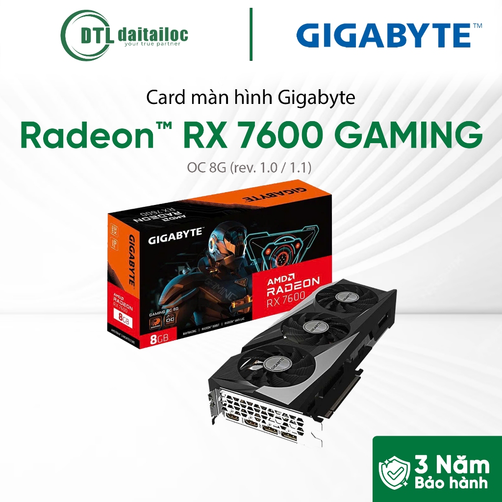 Card màn hình VGA GIGABYTE Radeon™ RX7600 GAMING OC 8G (rev. 1.0 / 1.1 ...