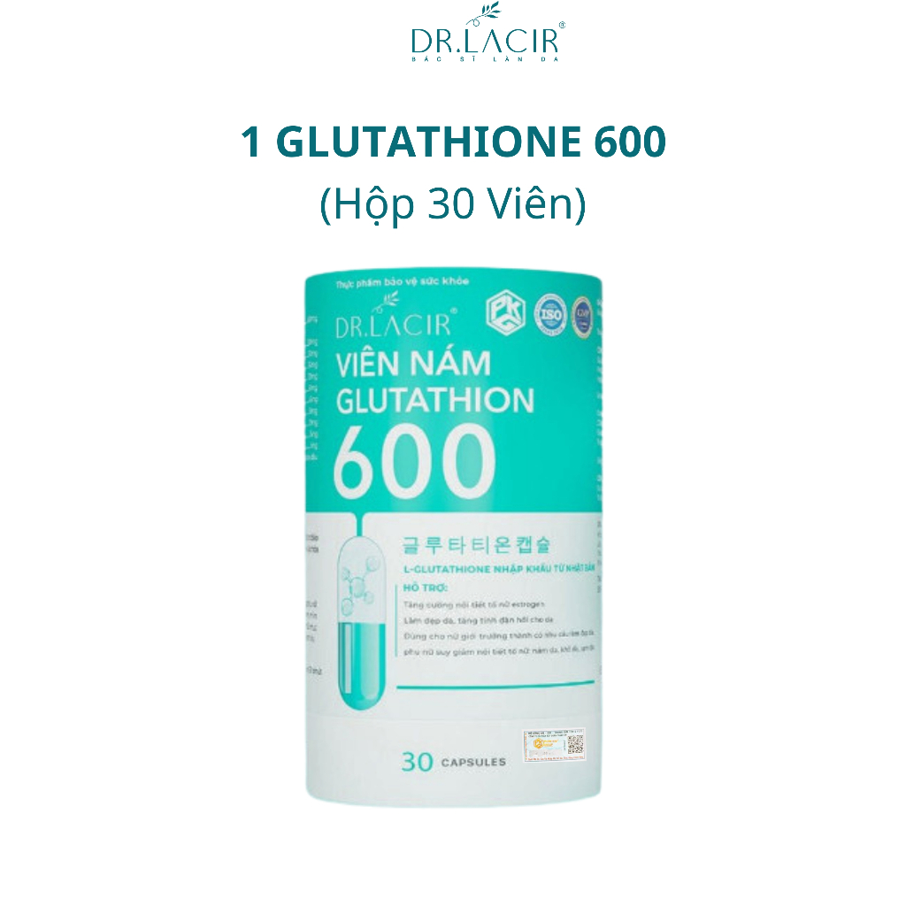 dr lacir glutathione 600 Viên Uống Trắng Da Ngừa Nám DR.LACIR Glutathione 600 Hộp 30 Viên main image 1