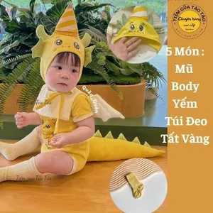 Tặng kèm Tất - Rồng Vàng kèm mũ, túi tặng kèm tất màu vàng cho bé trai bé gái xinh xỉu, chất vải đẹp mềm mịn
