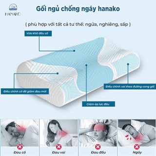 Gối ngủ chống đau vai gáy công thái học HANAKO, chất liệu mút cô đặc cao cấp- Kèm quà tặng vỏ gối