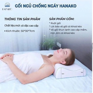 Gối ngủ chống đau vai gáy công thái học HANAKO, chất liệu mút cô đặc cao cấp- Kèm quà tặng vỏ gối