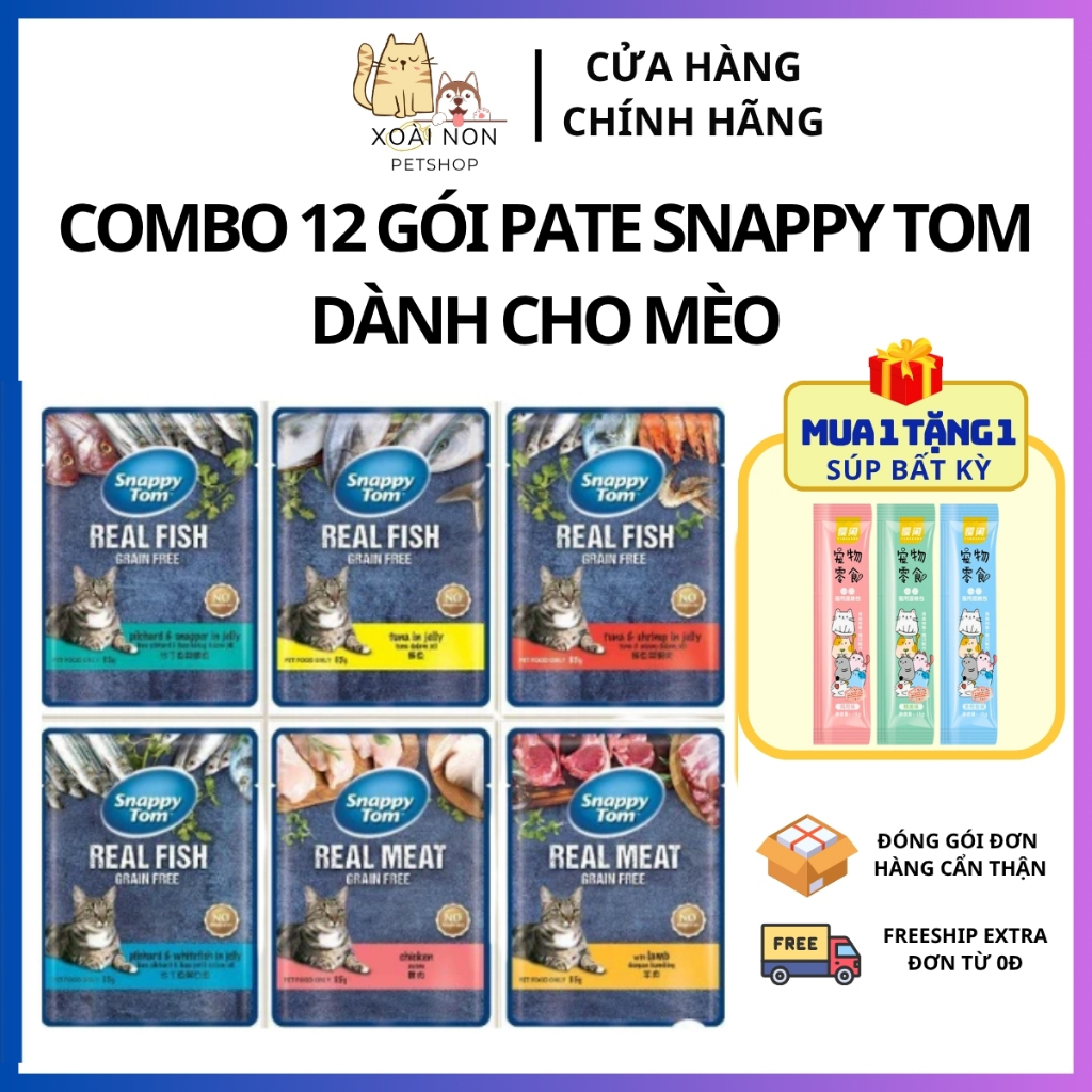 COMBO 12 Gói Pate Snappy Tom Real Fish & Real Meat Dinh Dưỡng Cho Mọi ...