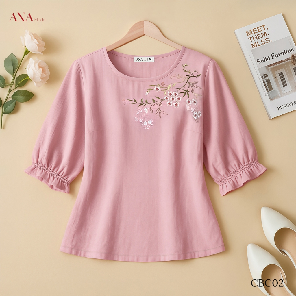 Áo Kiểu Form Rộng Trung Niên ANA Mode Chất Liệu Tơ Xước Mềm Mịn Mát Đi Tiệc Quà Tặng Mẹ AK25CBC02