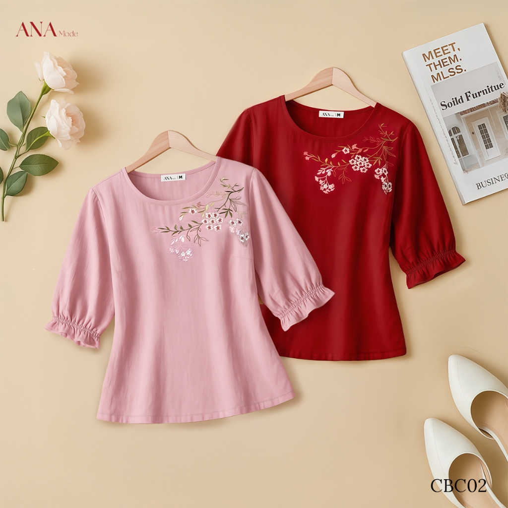 Áo Kiểu Form Rộng Trung Niên ANA Mode Chất Liệu Tơ Xước Mềm Mịn Mát Đi Tiệc Quà Tặng Mẹ AK25CBC02
