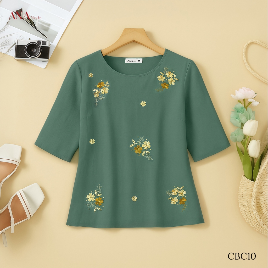 Áo Kiểu Thêu Hoa Trung Niên ANA Mode Chất Liệu Tơ Xước Cao Cấp Đi Chơi Quà Tặng Mẹ AK25CBC10