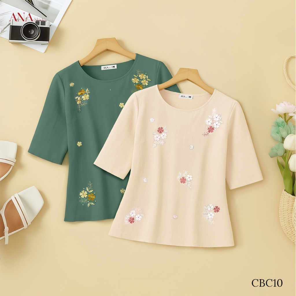 Áo Kiểu Thêu Hoa Trung Niên ANA Mode Chất Liệu Tơ Xước Cao Cấp Đi Chơi Quà Tặng Mẹ AK25CBC10