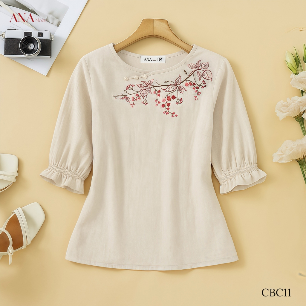 Áo Kiểu Thêu Hoa Trung Niên ANA Mode Chất Liệu Tơ Xước Cao Cấp Đi Chơi Quà Tặng Mẹ AK25CBC11
