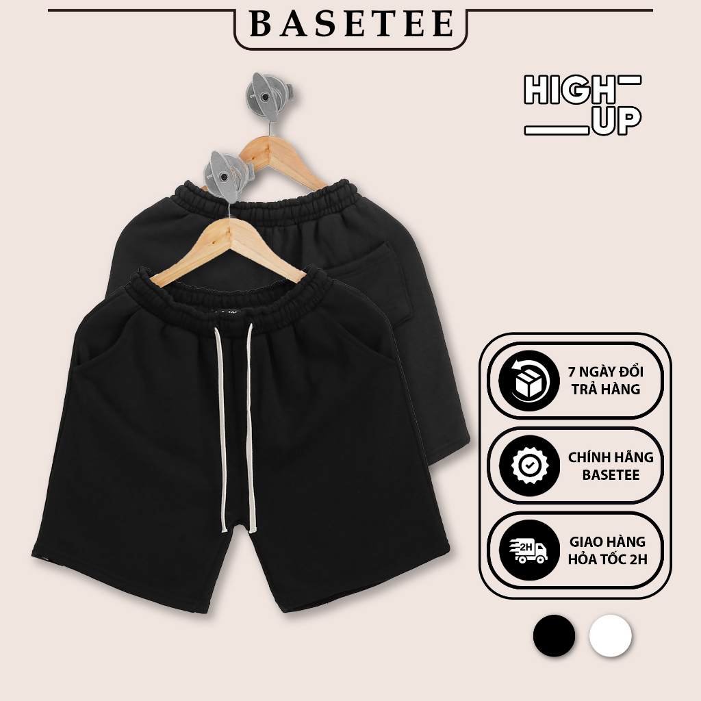 Quần short đen trơn Basic nỉ da cá mềm mịn co giãn thoáng mát 40-100kg form suông Unisex Basetee