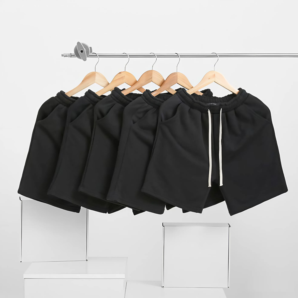 Quần short đen trơn Basic nỉ da cá mềm mịn co giãn thoáng mát 40-100kg form suông Unisex Basetee