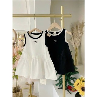 Systna Váy Xoè Đuôi Cá Cổ Tròn Cho Bé Gái Dễ Thương Chất Cotton Mềm Size 9-35kg Màu Hồng Trắng Đen Phù Hợp Với Bé Gái