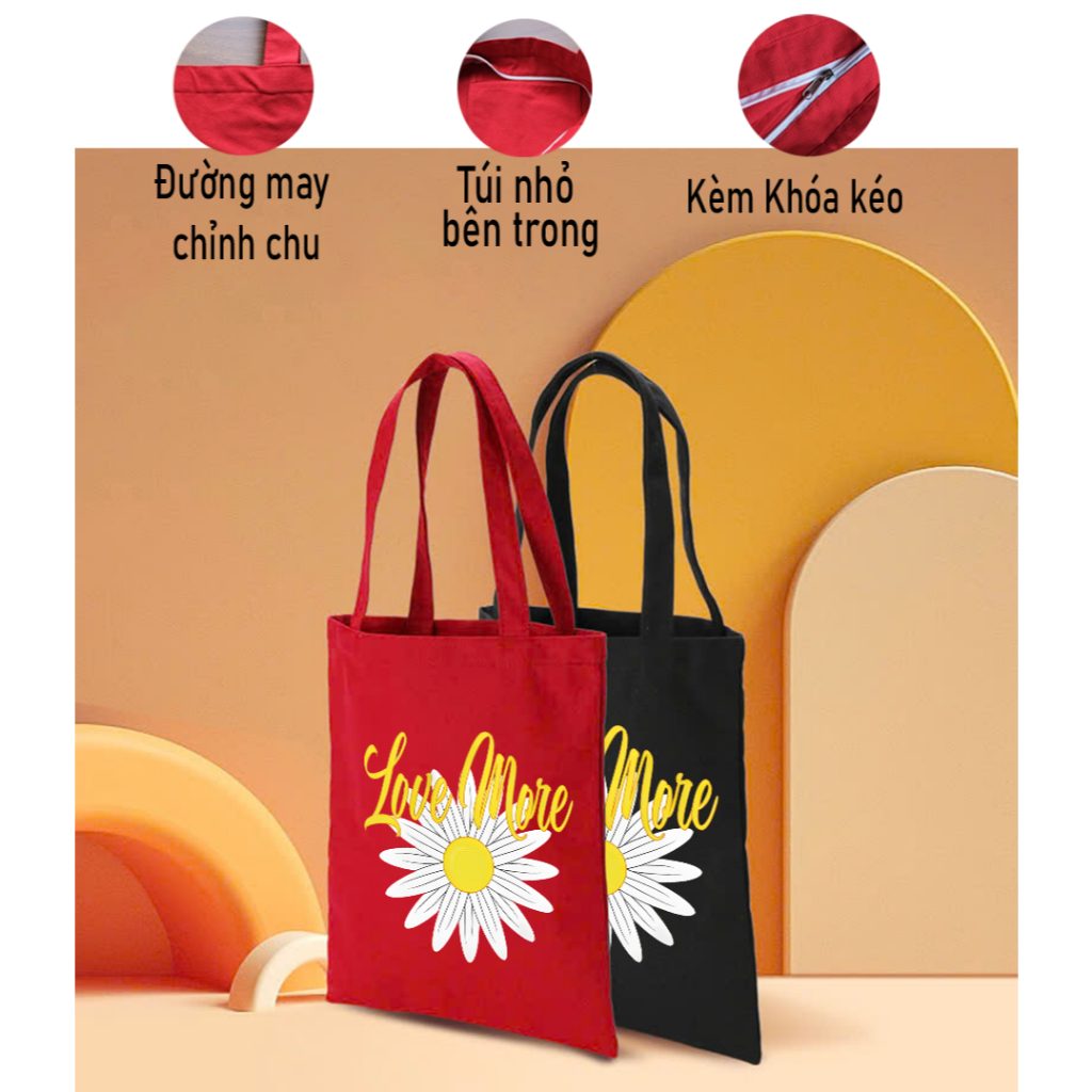 Túi Tote vải Canvas HOA CÚC Hướng dương Sunflower TÚI đỏ CÓ KHÓA KÉO -  TÚI DU LỊCH thời trang đeo vai đựng đồ tuid015