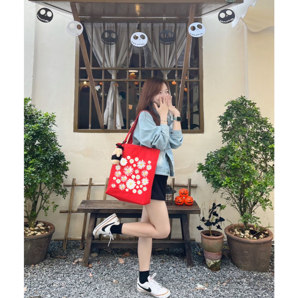 Túi Tote vải Canvas HOA CÚC Hướng dương Sunflower TÚI đỏ CÓ KHÓA KÉO -  TÚI DU LỊCH thời trang đeo vai đựng đồ tuid015