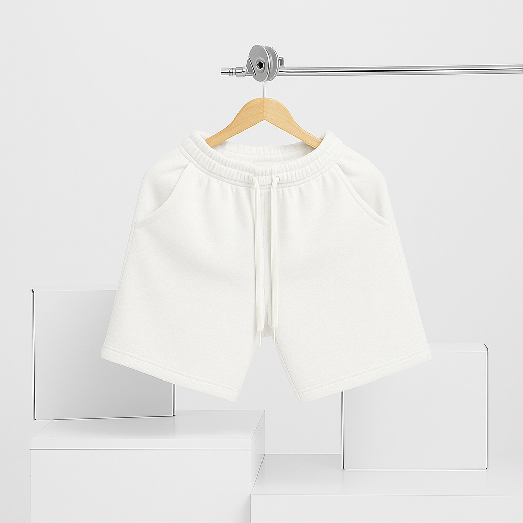 Quần short trắng trơn Basic nỉ da cá mềm mịn co giãn thoáng mát 40-100kg form suông Unisex Basetee
