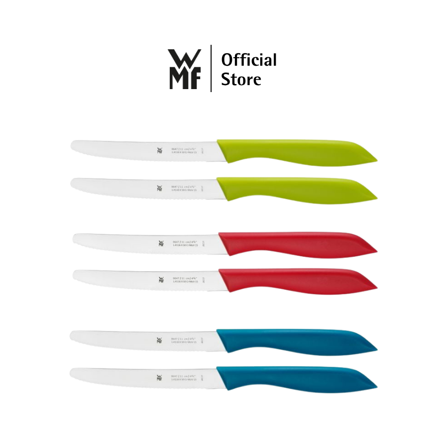 Bộ 2 Dao WMF Snack Lưỡi Răng Cưa Bằng Thép Không Gỉ, Cán Nhựa Cao Cấp Tiện Dụng, Màu Xanh, Đỏ