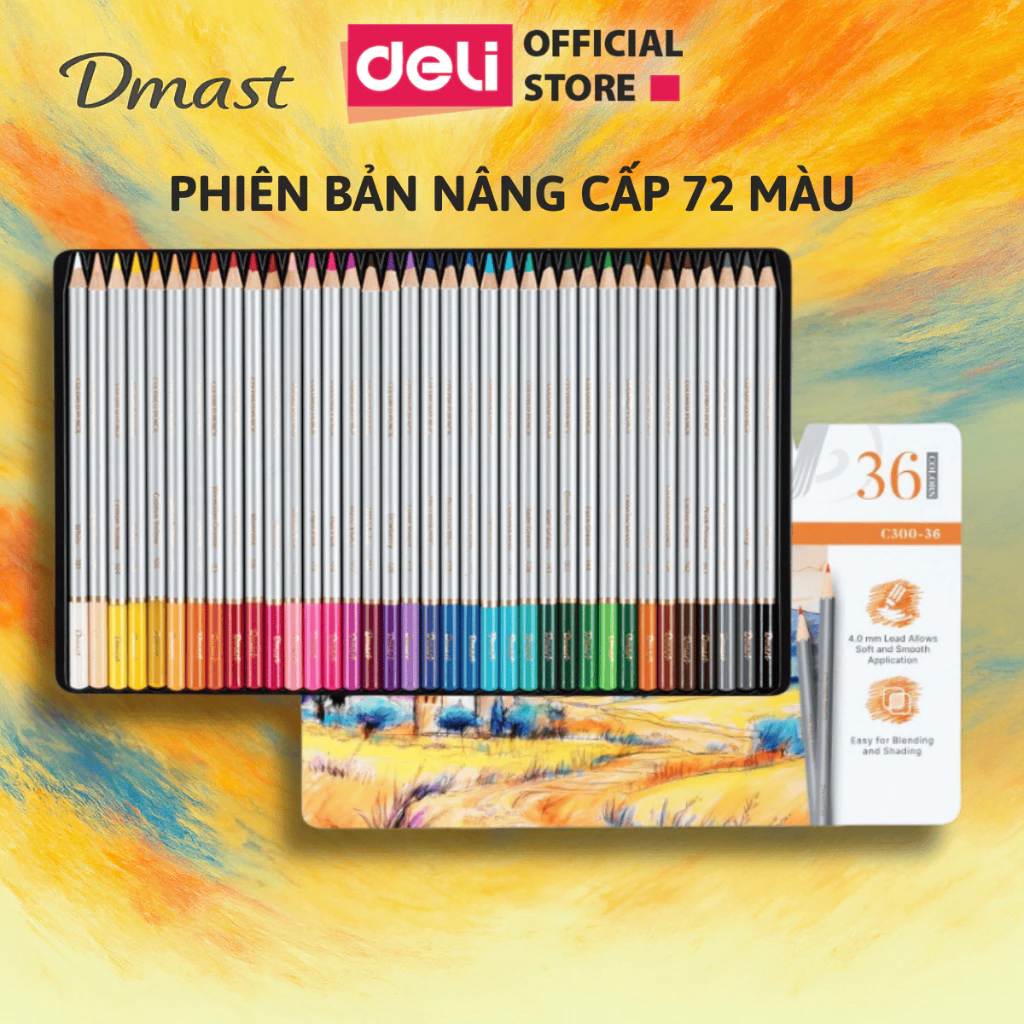 [NÂNG CẤP] Màu Chì Gốc Dầu Deli Dmast Hộp Thiếc – Bút Chì Màu Cao Cấp 24/36/48/72 Màu Vẽ Thiết Kế Ch