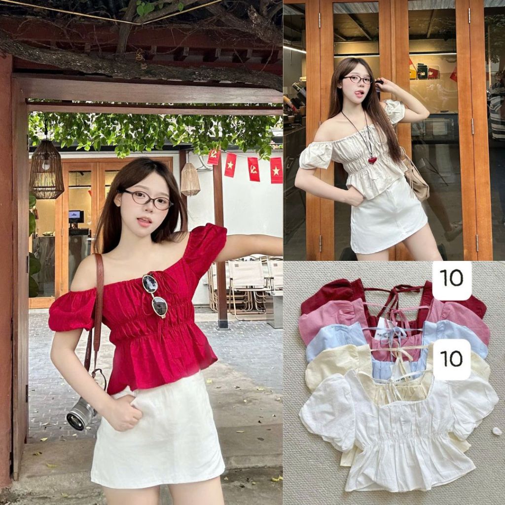 Áo babydoll lửng tay bồng cổ vuông siêu xinh kiểu dáng babydoll đi biển Joolate