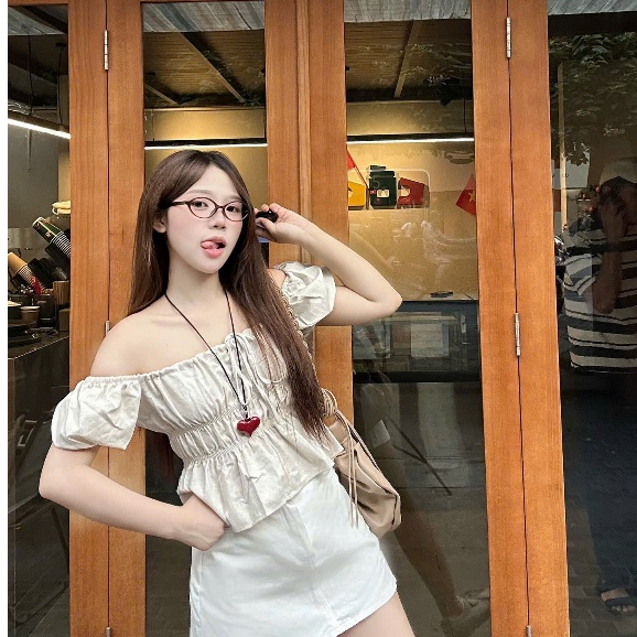 Áo babydoll lửng tay bồng cổ vuông siêu xinh kiểu dáng babydoll đi biển Joolate