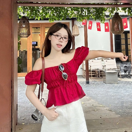 Áo babydoll lửng tay bồng cổ vuông siêu xinh kiểu dáng babydoll đi biển Joolate