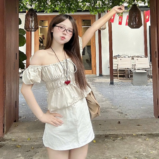 Áo babydoll lửng tay bồng cổ vuông siêu xinh kiểu dáng babydoll đi biển Joolate