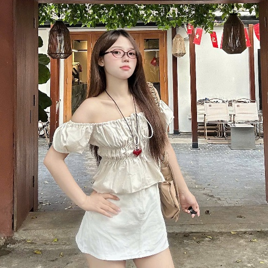 Áo babydoll lửng tay bồng cổ vuông siêu xinh kiểu dáng babydoll đi biển Joolate