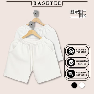 Quần short trắng trơn Basic nỉ da cá mềm mịn co giãn thoáng mát 40-100kg form suông Unisex Basetee