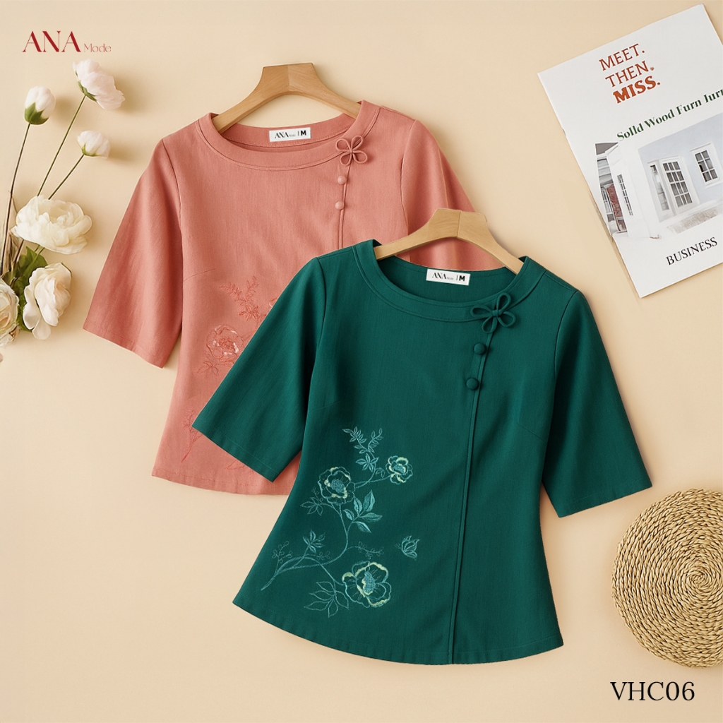 Áo Kiểu Form Rộng Trung Niên ANA Mode Chất Liệu Linen Thun Thanh Lịch Đi Tiệc Quà Tặng Mẹ AK25VHC06