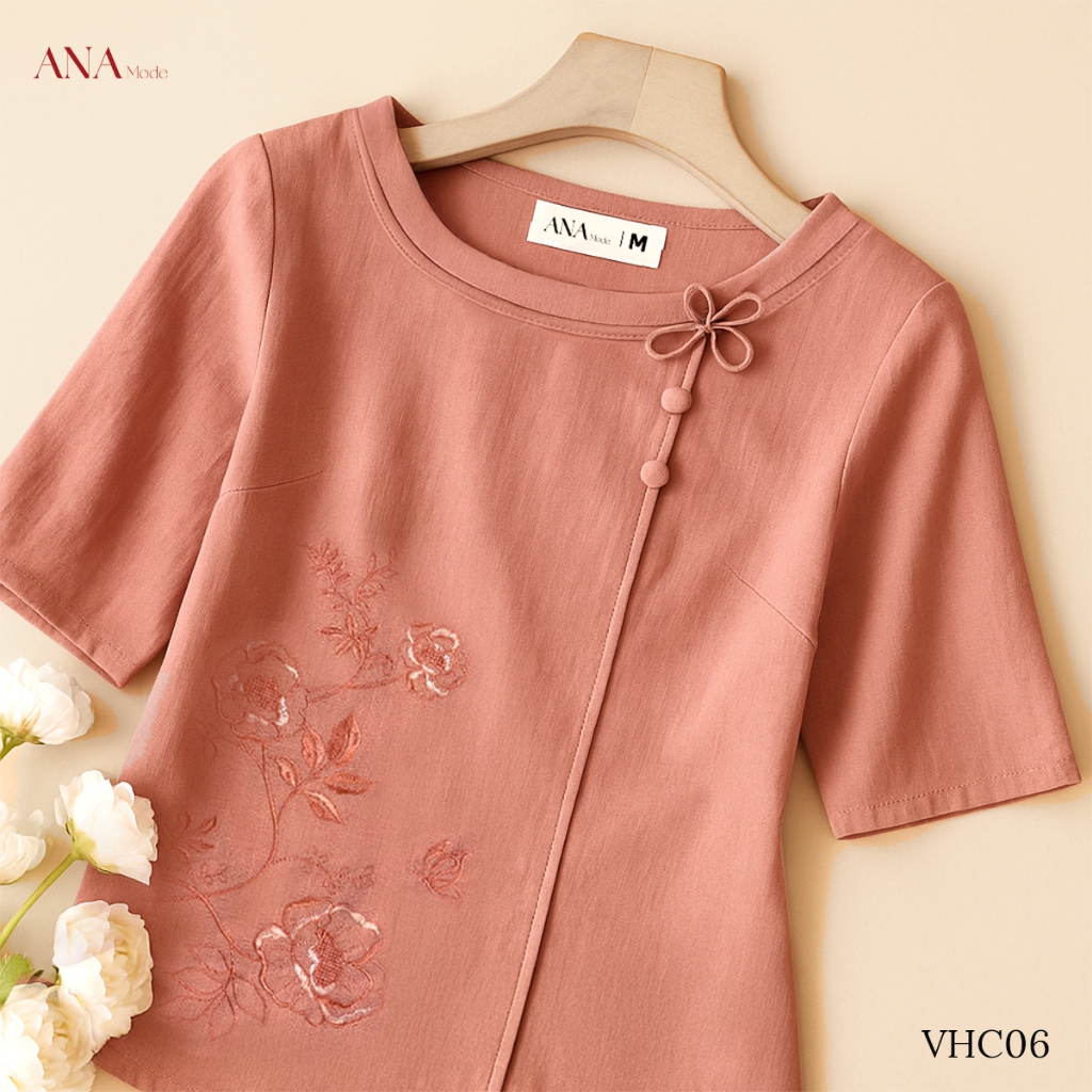 Áo Kiểu Form Rộng Trung Niên ANA Mode Chất Liệu Linen Thun Thanh Lịch Đi Tiệc Quà Tặng Mẹ AK25VHC06
