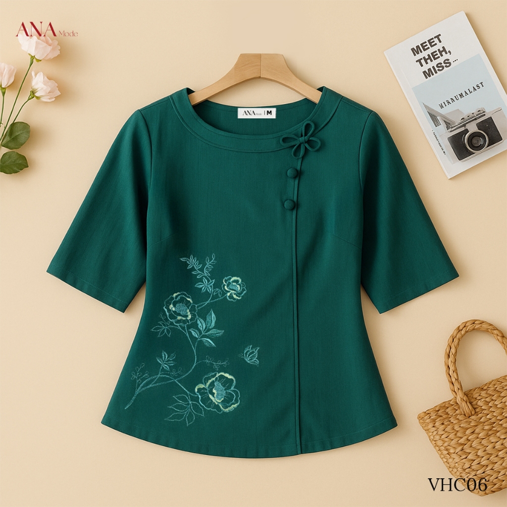 Áo Kiểu Form Rộng Trung Niên ANA Mode Chất Liệu Linen Thun Thanh Lịch Đi Tiệc Quà Tặng Mẹ AK25VHC06