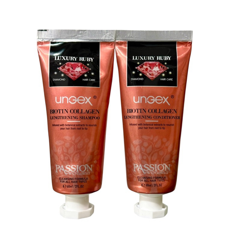 Set dầu gội xả Luxury Biotin Collagen Ungex Passion hương nước hoa travel size du lịch 60ml*2 - Màu hồng