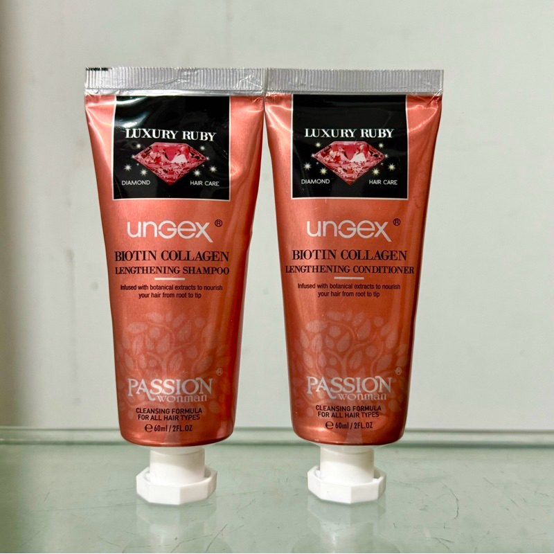 Set dầu gội xả Luxury Biotin Collagen Ungex Passion hương nước hoa travel size du lịch 60ml*2 - Màu hồng